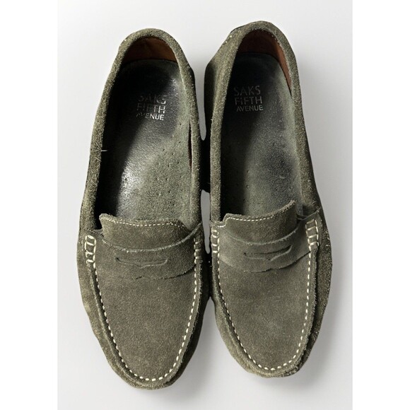 Saks Fifth Avenue Olive Suede Loafers - Picture 4 of 7